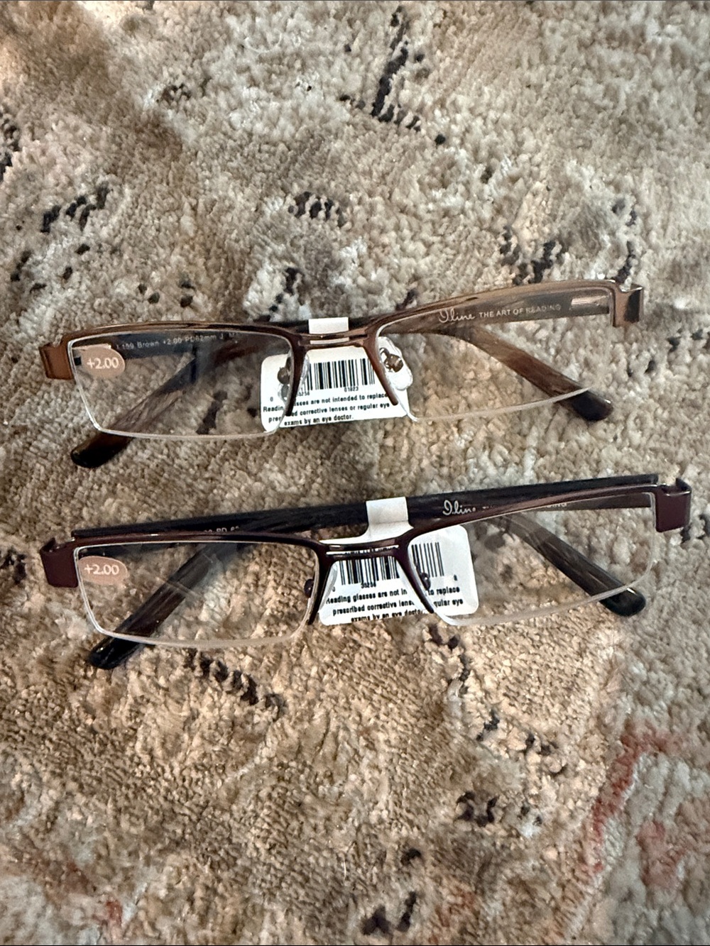 Nordstrom Men's Brown Semi-Rimless Reading Glasses +2.00 (Pair)